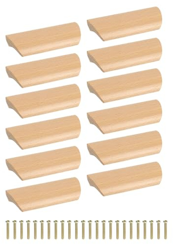 QUARKZMAN 12 Unidades Tiradores de Cajón de Madera 64 Mm/2.52 Madera | Distancia Entre Agujeros, Pomos de Cajón de Madera de Haya, para Armarios de Cocina Muebles de Cómoda