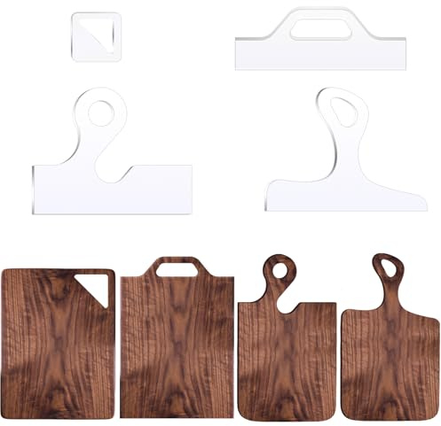 LYMOI 4 Pcs Acrylic Router Charcuterie Board Handle Template, Clear Cutting Board Template, Angled Curvy Tracing Stencils Cut Guide Tools for Kitchen Woodworking
