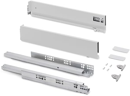 Emuca - Kit cajón para cocina o baño con regulación 3D, altura 93mm, profundidad 500mm, 40 Kg, cierre suave, tableros no incluidos, Acero, Blanco