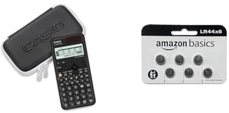 Casio FX-991DE CW ClassWiz technisch wissenschaftlicher Rechner mit Schutztasche, deutsche Menüführung (Limited Edition) & Amazon Basics – LR44 Alkaline-Knopfzelle, 6 stück