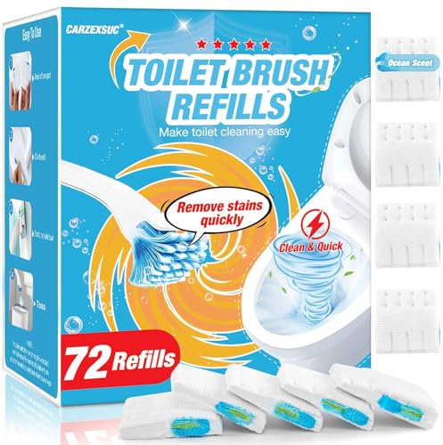 CARZEXSUC Toilet Cleaner Refill Pads Ocean Scent Enhanced Odor Control 72 Count Toilet Scrubber Refill Clean Stains Disposable Flushable Toilet Brush Refill for Toilet and Bathroom