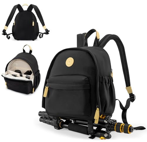 Cwatcun Camera Backpack Bag Small，Fashion DSLR Camera Bag with Tripod Strap Laptop Compartment and Removable Padded Dividers, Black, 1.0 Small, Fashion
