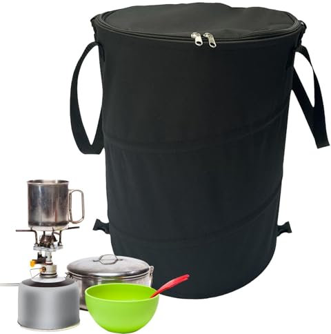c-ollapsible Camp Trash Can, Portable Yard Waste Bag with Zipper, Reusable Pop Up Garden Bin, Camping Trash Can with Handles, 37L Reusable Foldable Utility Container, for Hiking, Picnics(black)