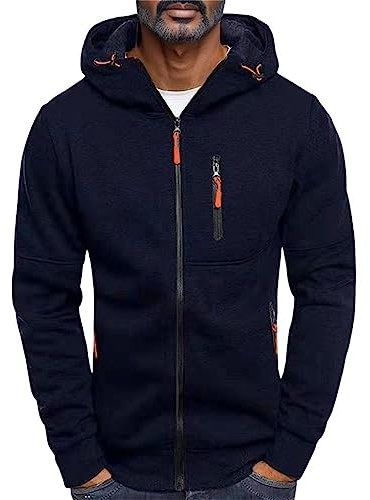 Zip Sweatjacke Herren Schlichter Einfarbig Strickjacke Große Größe Locker Kapuzenjacke mit Brusttasche Winter Casual Hoodie Warme Luftig Sweatshirt für Männer