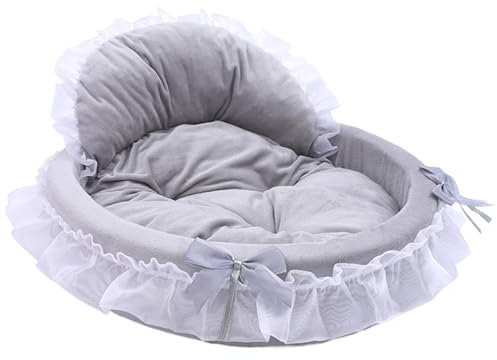 Hperu Kleines Hundebett, Hundebett weiche Plüsch-Prinzessin Katze Bett mit Anti-Rutschboden, Spitze und Bogenknoten waschbarer hautfreundlicher süß