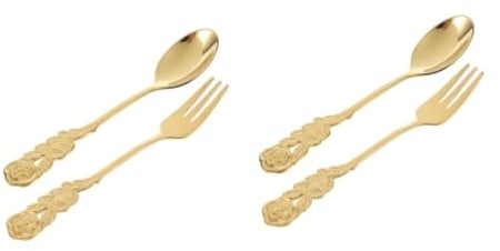 OKUMEYR 2stücke Edelstahl Löffel Set Mit Rosé-blumenmotiv Teiliges Besteck Für Dessert Obst Und Kaffee Für Zuhause Restaurant Und Camping