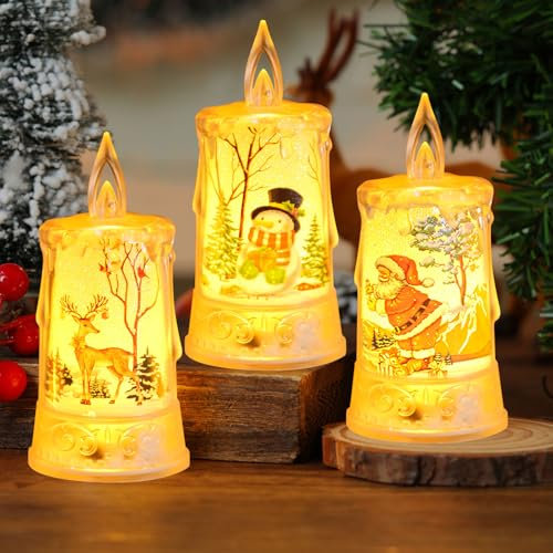 GZWY Weihnachtsdeko LED Kerzen, 3 Stück Flammenlose Weihnachtskerzen Weihnachtsmann Schneemann Deko, Weihnachtsdeko Innen LED Kerzen Weihnachtsbeleuchtung Kerzen für Weihnachten Deko Tischdeko (A)