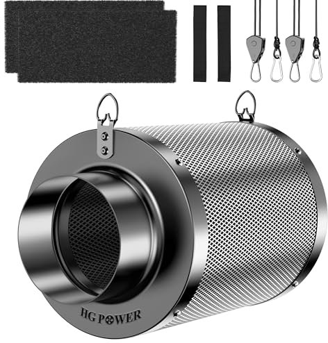 HG Power Aktivkohlefilter 100mm, Länge 200mm – 38mm Premium Australische Virgin-Aktivkohle, Geruchskontrolle für Grow-Zelt, Hydrokultur & Rohrventilator, inkl. 2 Vorfilter & Reversibler Flansch