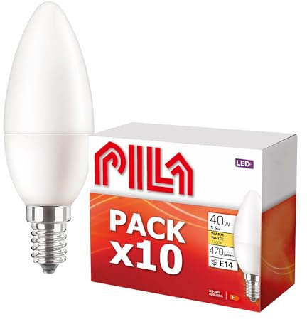 PILA Pack de 10 Bombillas LED E14, 4.9W (= 40W), Luz Blanca Cálida (2700K), 470 Lúmenes, No Regulable, CRI80, 15.000 h de Vida Útil