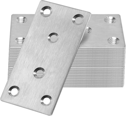 4 Pcs Brackets for Wood, Flat Joining Plates, Sleeper Bracket Heavy Duty, Stainless Steel Mending Plates for Connector, Metal Brackets for Wood Fixing(100mm×50mm)