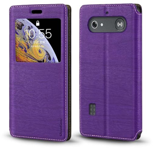 Invisible Magnetic View Window PU Leather Flip Case Compatible with Doro Leva X10, Smart Clear Display Cover with Full Protection (Purple)