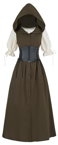 FCCAM Tauriel Kostüm Gothic Kleid Damen Mittelalter Fasching Kostüm Viking Kostüm Robin Hood Kostüm Magier Kostüm Krieger Kostüm Hexenkleid,L