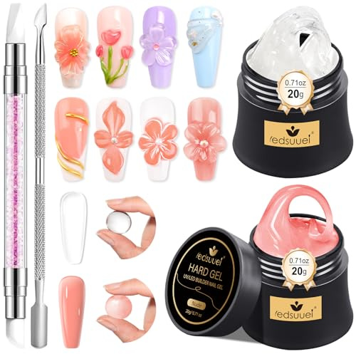 Gel 3D Nail Art LEDSUUEI - Kit d'Extension d'Ongles Transparent Nude, Gel Construction Ongle UV Colle Non Collante, Glue Solid Sculpture Builder à la Main, Manucure Salon Décora DIY 20g (0,71 fl oz)