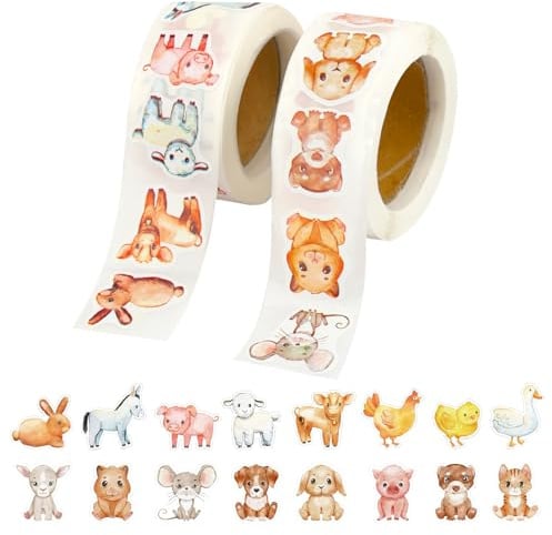 Tiere Sticker Rolle, 1000 Stück Runde Bauernhoftiere Reward Sticker Kinder | Aufkleber Tiere, Self-Adhesive Tiersticker for Scrapbooking DIY Crafts Journal School Home