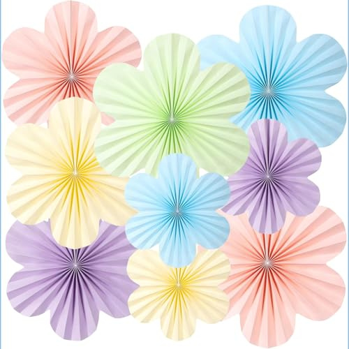 WUBAYI 9 ventagli di carta con fiori multicolore pastello – Set di decorazioni per feste di compleanno, matrimoni, baby shower, aula, tea party e sfondo da parete