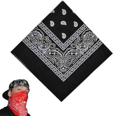 Bandana Damen Herren, Halstuch Herren, Kopftücher Für Damen, Bandana Schwarz, Für Unisex Tuch Bindetuch, Headwear, Haar, Schal, Paisley Muster(Schwarz 55 X 55 Cm)