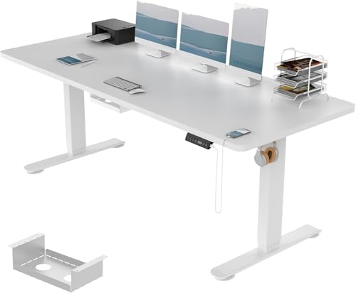 Devoko Höhenverstellbarer Schreibtisch 200x80 cm, 3 Memory-Handsteuerung mit USB-A, Elektrischer Schreibtisch Höhenverstellbar mit 18 MM Tischplatte, Sitz-Stehpult für Büro Homeoffice, Weiß