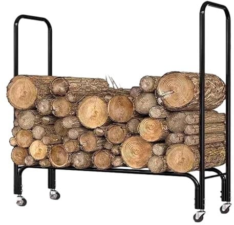 4 Ft Tragbare Brennholz Protokollhalter mit Rädern - Schwerlast Rollen Lagerung Rack für Garten Terrasse Garten Outdoor Holz Stapeln Stand