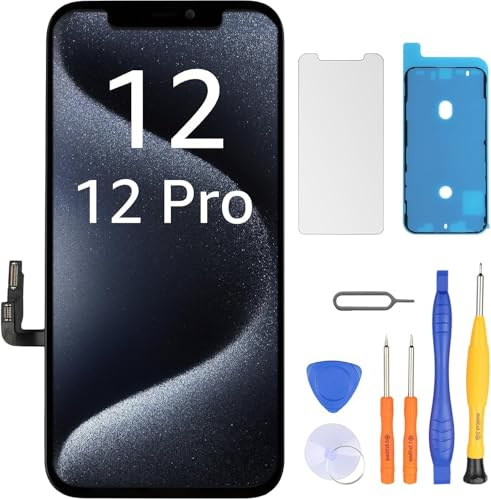 LL TRADER Screen Replacement for iPhone 12/12 Pro 6.1 LCD Retina FHD Display COF Touch Screen Digitiser with Repair Tool Kits, Waterproof Tape, Screen Protoctor 03