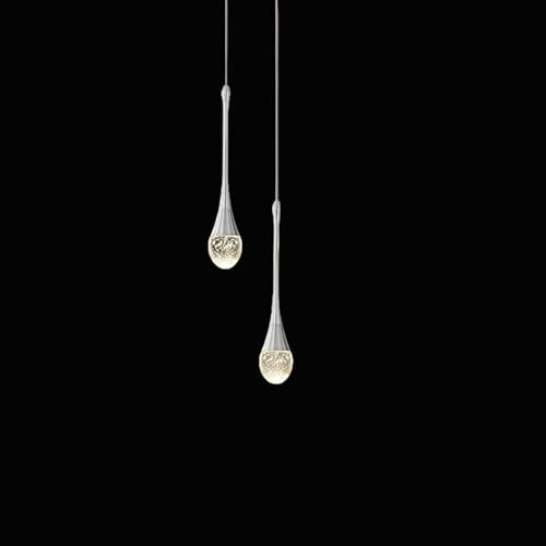 LED Dimmbar Pendelleuchte Chrom Tropfen Kristall Hängelampe,150cm 2-flammig | Kronleuchter Modern Regentropfen HöHenverstellbar Wohnzimmer HäNgelampe,HäNgeleuchte Foyer,Eingang,Esszimmer,Pendellampe