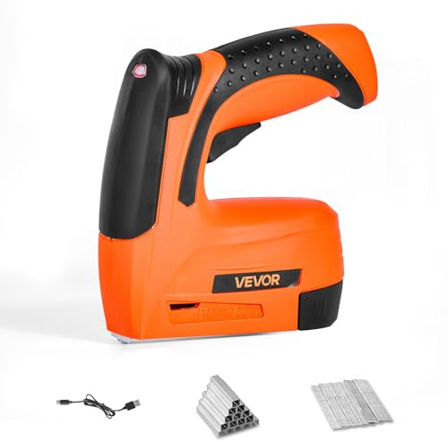 VEVOR Cordless Brad Nailer, 2-in-1 Nail Gun Staple Gun, 18 Gauge 5/8 inch, Battery Powered, with 1000 Pcs Staples and 1000 Pcs Nails, Non-Slip Rubber Grip, for Woodworking, Carpentry and DIY Projects