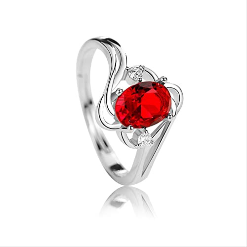 Oval Ruby Gemstone Ring für Frauen Hochzeit Engagement Offener Kristallschmuck