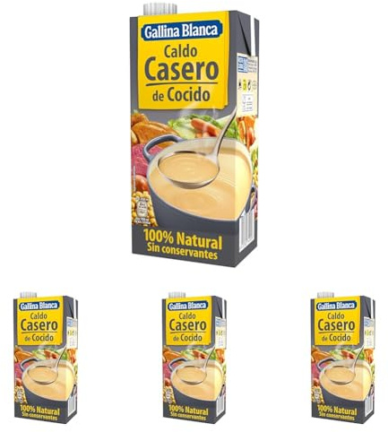 GALLINA BLANCA Caldo Casero de Cocido 100% Natural | Elaborado con Pollo, Ternera, Cerdo, Garbanzos y Verduras de la Huerta, Cocinado a Fuego Lento. Sin Gluten, Sin Conservantes - 1L (Paquete de 4)