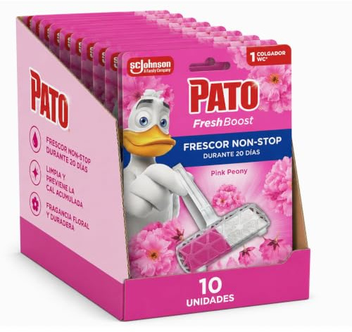 Pato Fresh Boost Colgador WC Floral Pink Peony, Limpia, Refresca y Perfuma el Inodoro, Frescor Intenso, Pack 10 Colgadores