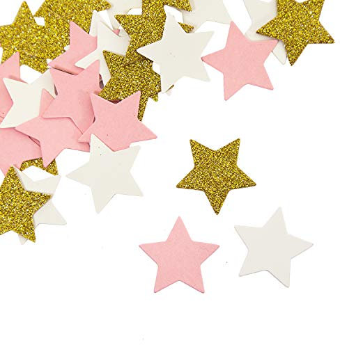 Oblique Unique® Papier Konfetti 36 STK. Rosa Schwarz Weiß Gold Silber mit Glitzereffekt als Tisch Streu Deko für Geburtstag Party Feier Hochzeit JGA Herzen Sterne Kreise - Formen wählbar (Gold-Stern)