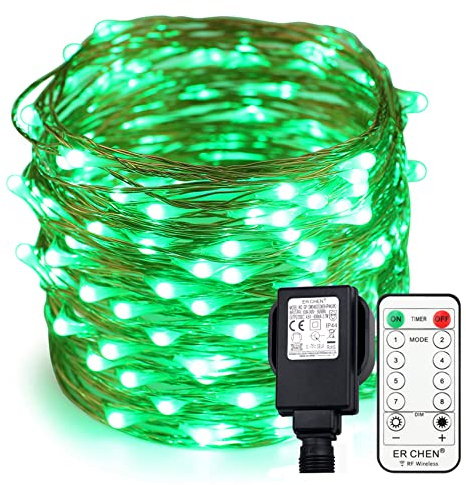 ER CHEN Fairy Lights Plug in 66 Ft 200 LED Copper Wire Dimmable Twinkle String Lights with Remote Timer, Green