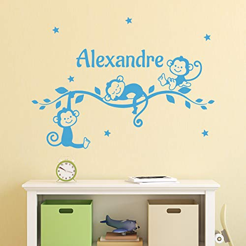 Personalisierte Vornamensaufkleber | Sticker Kleine Singes – Wanddekoration Kinderzimmer | 2 Bögen à 25 x 50 cm und 40 x 30 cm – Rosa