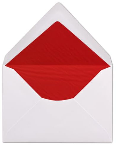 150 Briefumschläge DIN C6 - Weiß gefüttert mit rotem Seidenpapier - 11,4 x 16,2 cm - 100 g/m² Nassklebung Brief-Hüllen von Ihrem Glüxx-Agent