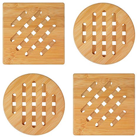 Dessous De Plat Bois Naturel Lot De 4 Dessous De Plat En Bambou, Résistants à La Chaleur Sous Plat Pour Les Théières de Plan De Travail De Cuisine