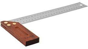 STIER Anschlagwinkel aus Palisander mit Messingbeschlag, 90° / 45°, 300 mm, für Tischler und Zimmerleute