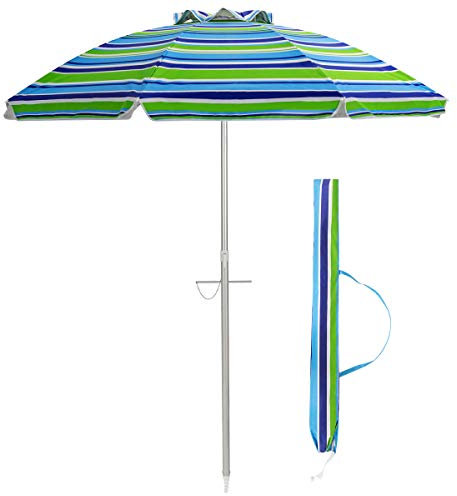 GYMAX Ø 198 cm Gartenschirm Strandschirm Terrassenschirm neigbar, runder Sonnenschirm aus Polyester, Marktschirm mit Tragetasche, mit Sonnenschutz UV 50 +, für Garten, Strand (Grün)
