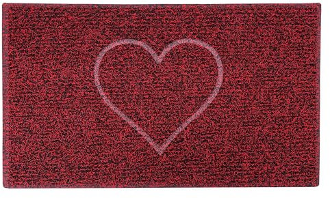 Nicoman HEART Embossed Shape Door Mat-Trapper Jet-Washable Doormat-(Use Indoor or Sheltered Outdoor), Medium (75x44cm), Red with Black