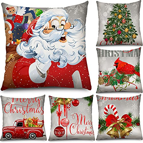 6er Set Weihnachten Kissenbezüge Weihnachten Kissenhülle Vintage Weihnachten Dekoration Kissenbezug Schneeflocken Kissenbezüge für Sofa Bett Auto 45 x 45 cm