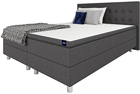 Best for Home Boxspringbett Polsterbett Sawana mit Bonellfederkern-Matratze und Topper Schlafzimmer (Graphit, 200x200cm)