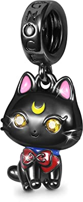 GNOCE Süße schwarze Katze Charms 925 Sterling Silber Schwarz Überzogene Anhänger Baumeln Perle für Charm Armband/Halskette Schmuck Geschenk Für Frauen Mädchen Tochter