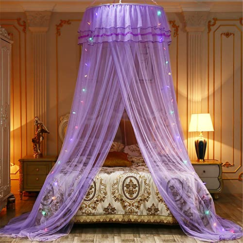 Kinder Moskitonetz Mädchen & Junge Betthimmel Babybett Baldachin Prinzessin Himmelbett Bettvorhang für Spiel Lesen Schlafzimmer Ankleidezimmer (Lila,Ohne Licht)