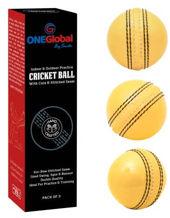 ONEGlobal Soft & Safe Practice Cricket Ball | Weicher & Sicherer Gummi-Cricketball zum Üben | Mit Echter Naht & Kern für Hüpfen & Schwingen | Ideal für Selbstvertrauen & Streichhölzer (3-Gelb)