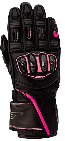 RST S1 CE Sport - Guantes de cuero para mujer para motocicleta (talla L, color negro, rosa)