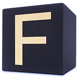 Holzbuchstabe Würfel, 5 x 5 cm, schwarz, Buchstabe F