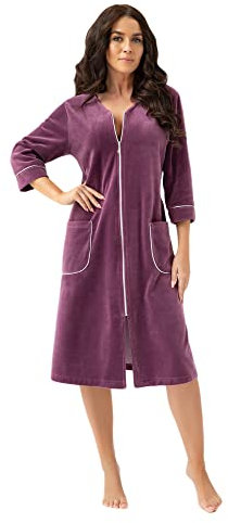LEVERIE Vestaglia donna in cotone felpato autunno/inverno, Mod. 6 viola, L