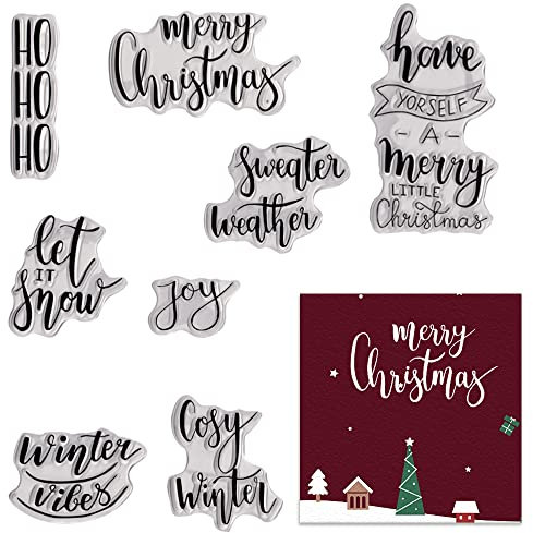 Hying Transparente Stempel mit Aufschrift Merry Christmas für Kartenherstellung, Let it Snow, transparente Gummistempel, Weihnachts-Wörter, Nachrichten-Stempel, Siegel für Bastelarbeiten,