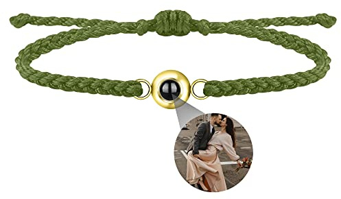 Benutzerdefinierte Foto-Armband für Männer Frauen Personalisierte Bild Projektion Armband Kreis Foto Armbänder mit Bild im Inneren Einstellbar Geflochtene Armbands für Mädchen Jungen