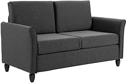 HOMCOM Canapé 2 Places Design scandinave dim. 141L x 70l x 78H cm Pieds Bois Massif Tissu Lin Gris foncé