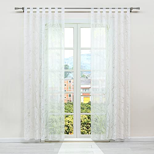 SCHOAL Ausbrenner Gardinen Weiss Transparent Schlaufenschal Gardinenschals mit Schlaufen Voile Fensterschal Dekoschal für Wohnzimmer Landhaus 1 Stück BxH 140x145 cm