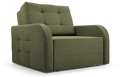MOEBLO Kindersofa Porto 80 – Schlafsessel Sofa Sessel Jugendsofa Schlafsofa 1-Sitzer Gästebett mit Schlaffunktion und Bettkasten (BxHxT): 101x90x100 cm (Olive)