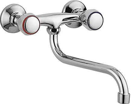 Inbagno Rubinetto lavello Cucina e Lavanderia, a Muro a snodo Canna Girevole, Doppia manopola Acqua Fredda e Acqua Calda, in Ottone Cromato